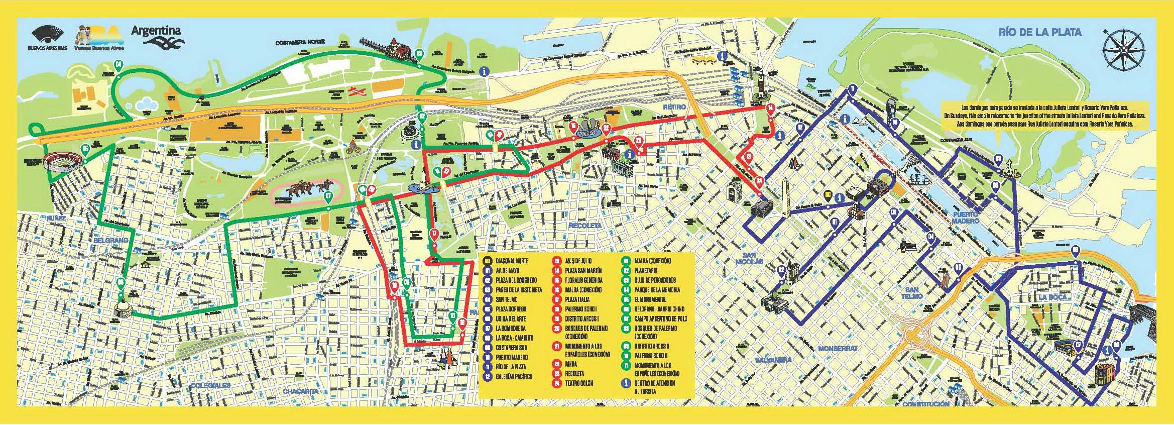 Map Of Buenos Aires Bus Tour Hop On Hop Off Bus Tours And Big Bus Of